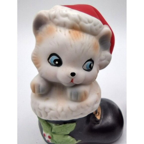 Christmas Animals Homco Ceramic Mouse Puppy Kitten Figures Santa Boots 1960s - Picture 10 of 16